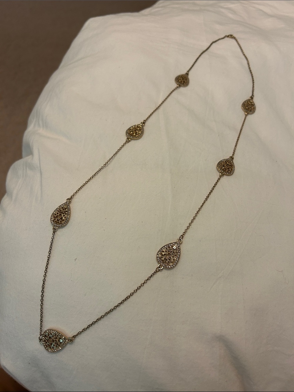 Gold Teardrop Station Necklace - Women Jewelry